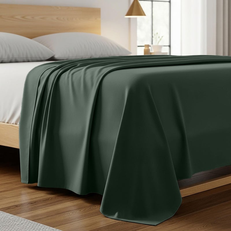 Mellanni King Size Flat Sheet - Iconic Collection Bedding - Hotel Luxury, Extra Soft, Cooling - Wrinkle, Fade, Stain Resistant - 1 Flat Sheet Only (King, Emerald Green) - Image 1